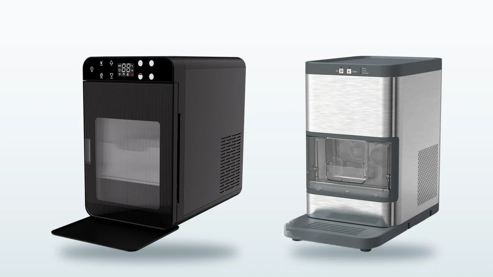 The XIMIVA YH1800 and YH1600 sphere ice makers side by side