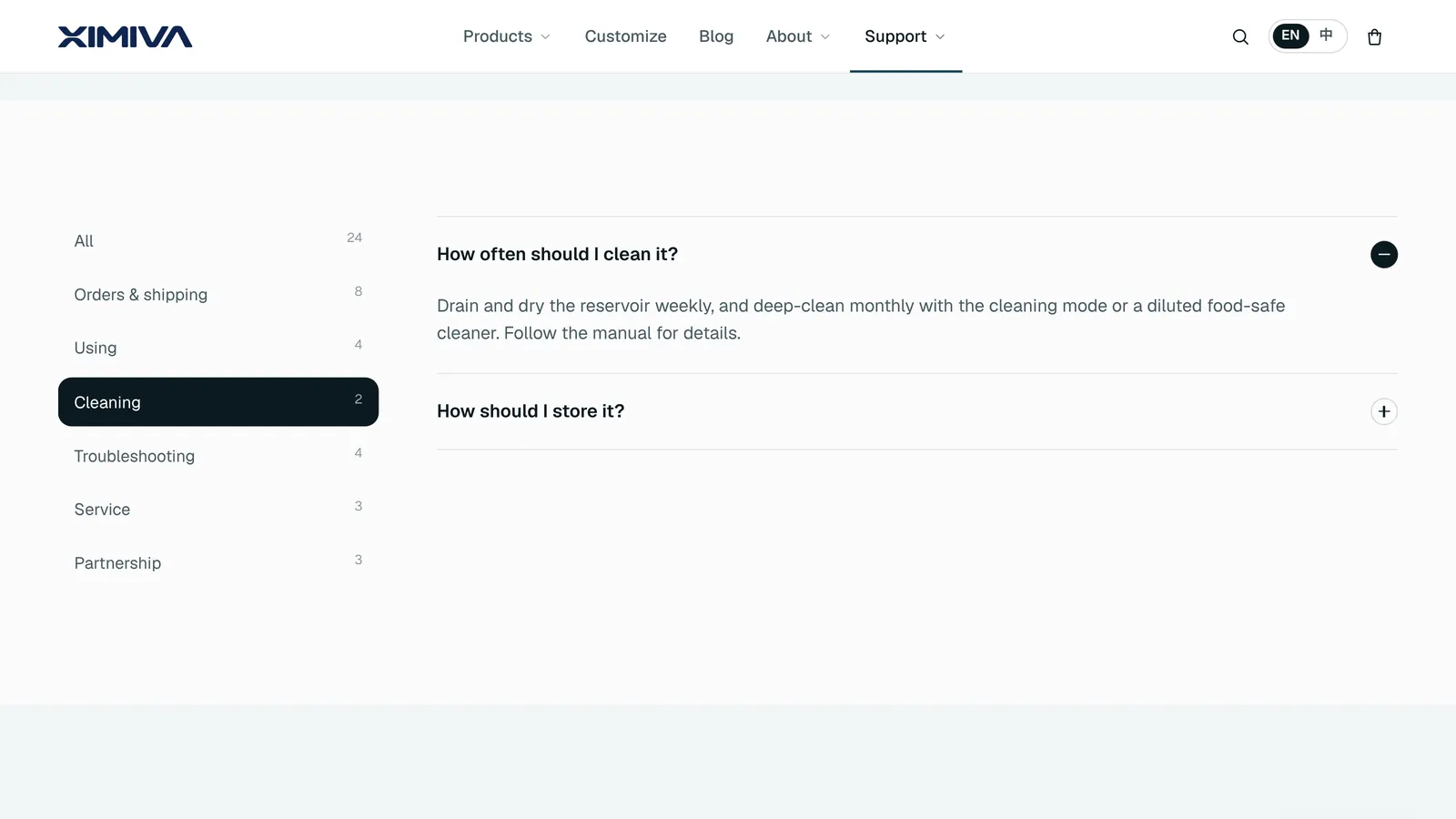 The cleaning answers on the XIMIVA Support page