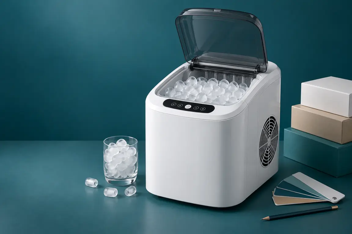 YH22 Dual-Mode Bullet Ice Maker with packaging boxes and color swatches